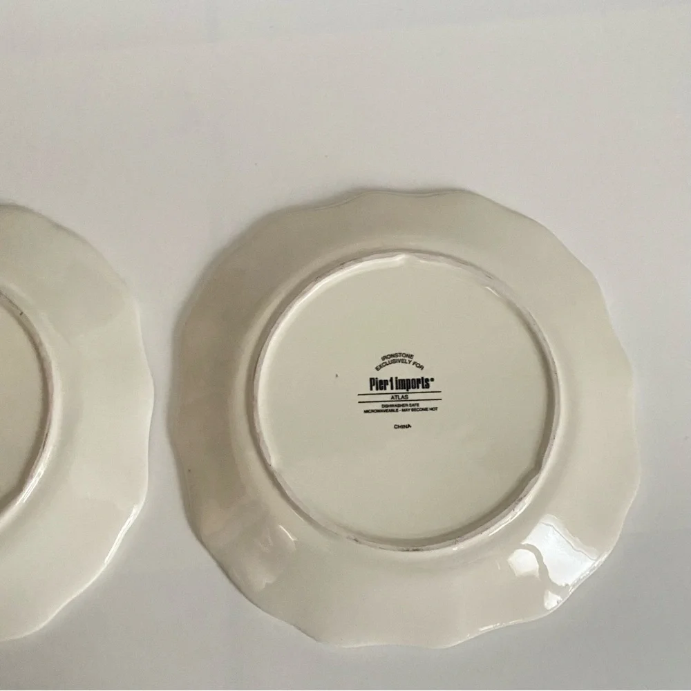 Pier 1 Imports Set of 2 Atlas Salad Plates Scalloped Edges Geometric Pattern